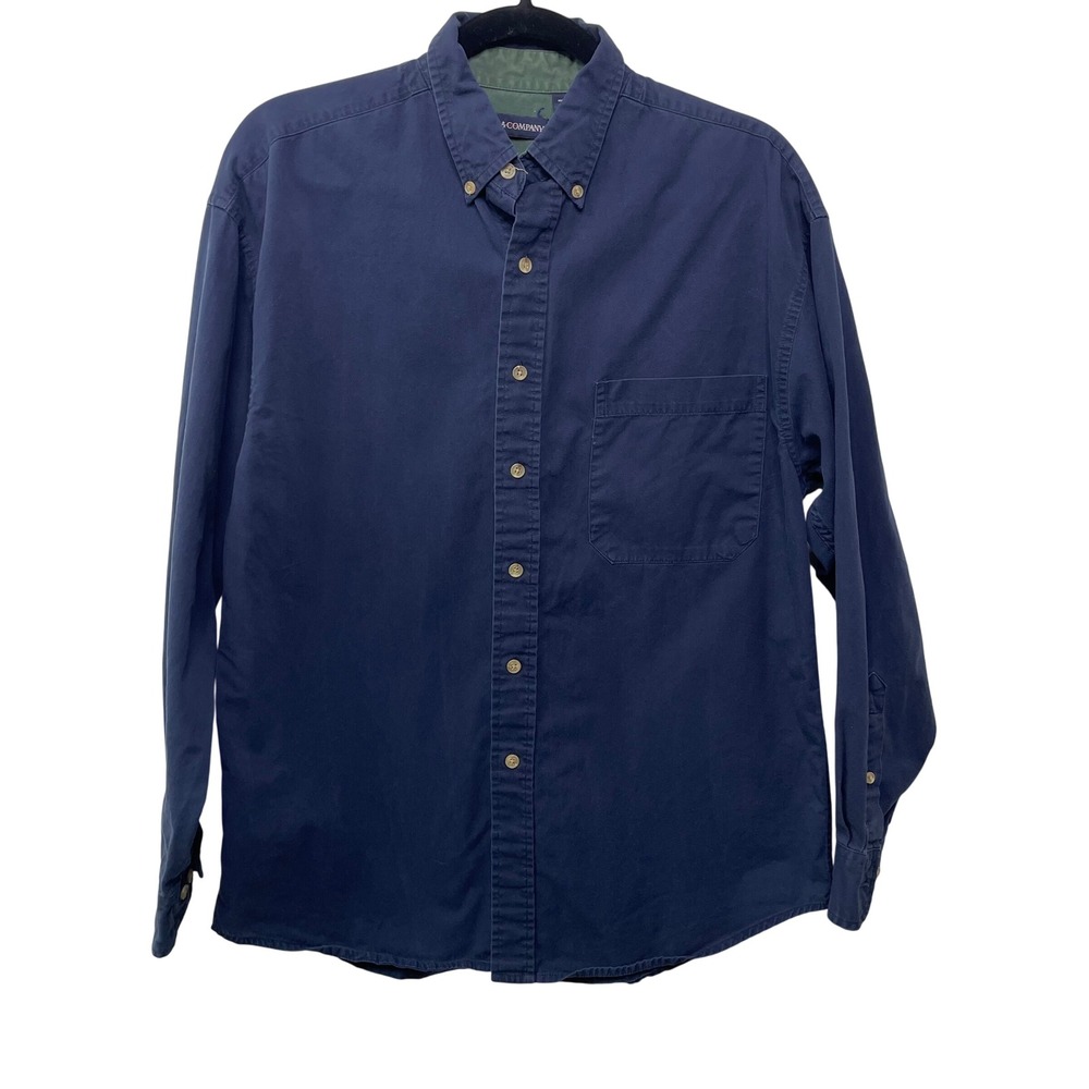 CM & Company Mens Navy Blue 100% Cotton Button Down M Dark Academia Office M